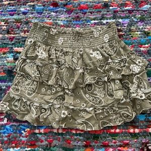 Aerie Green Paisley Ruffle Skirt M